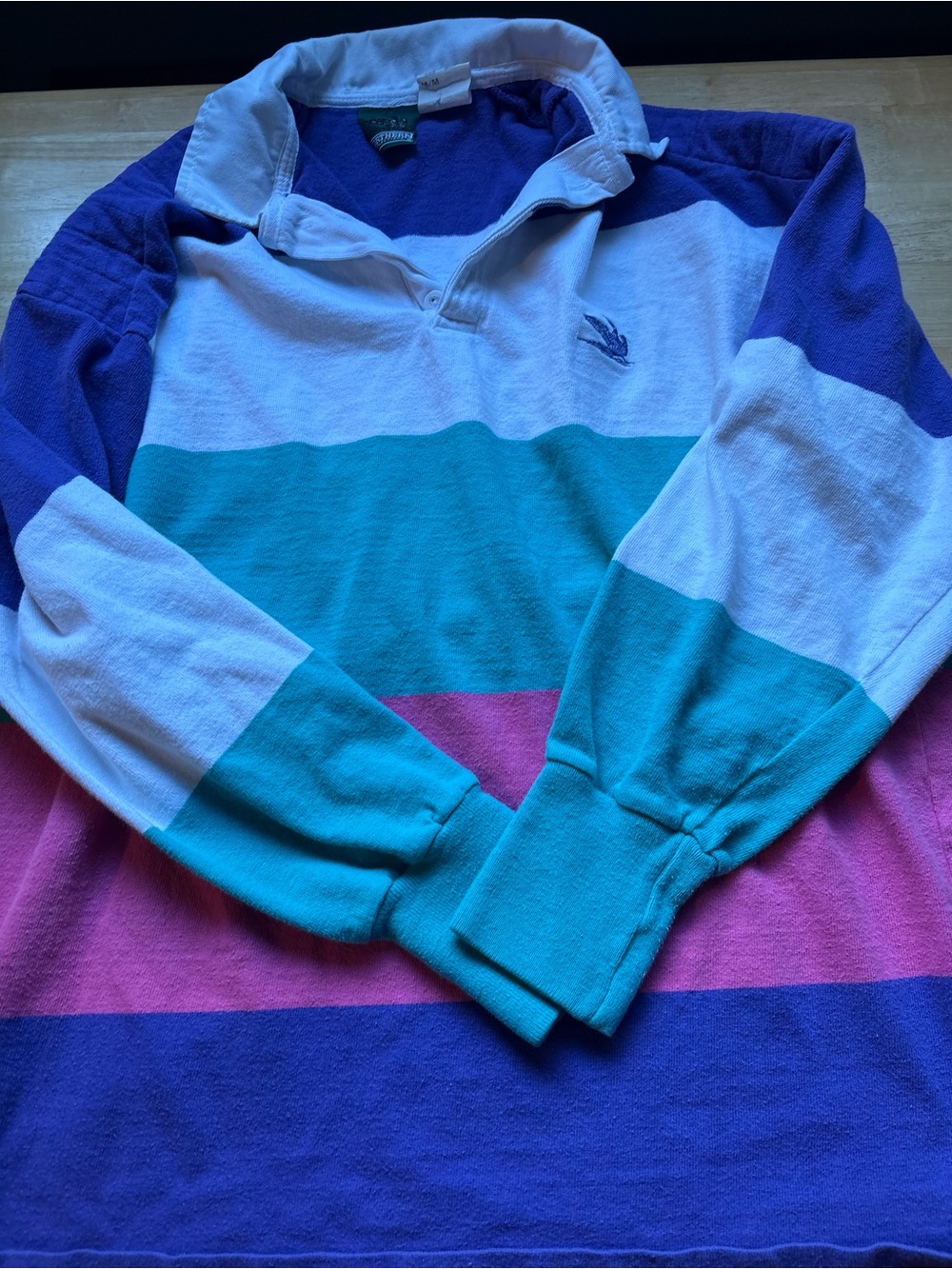 Adults  Striped Rugby Shirt - Teal, Purple & White women or men